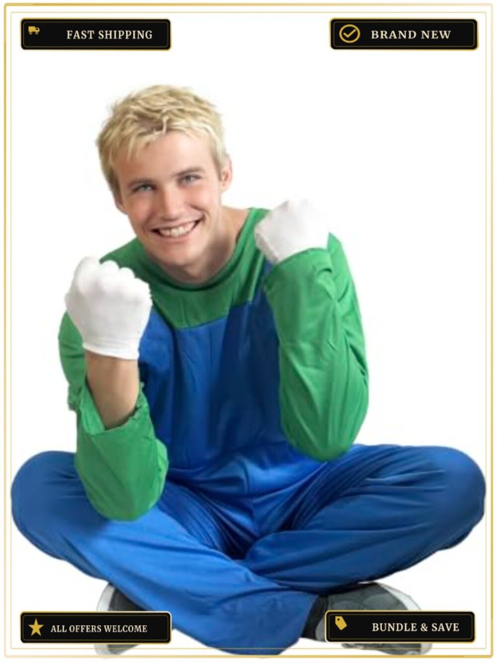 Super Brothers Adult Costume Jumpsuit Hat Beard Gloves Halloween Cosplay